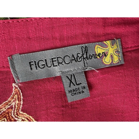 Figueroa & Flower Floral Blouse Pink Embroidered XL Button Roll‎ Tab Sleeve Fig - Picture 13 of 14